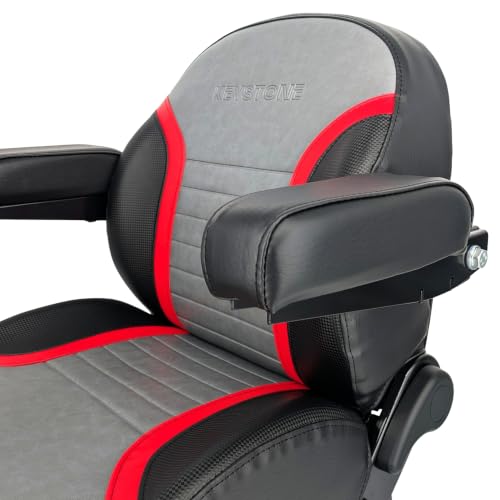 Comfort Elite Suspension Seat, Black Gray & Red – 1 YEAR WARRANTY – Adjustable Suspension, Backrest, & Cushioned Armrests – Scag Ferris Hustler Gravely Bad Boy Kubota Toro Zero-Turn Mowers & Tractors