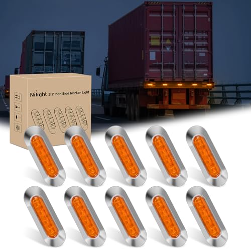 Nilight 3.7" Amber Oval Side Marker Light, 4 LED IP68 Waterproof - color: Amber 3.7" 10Pcs