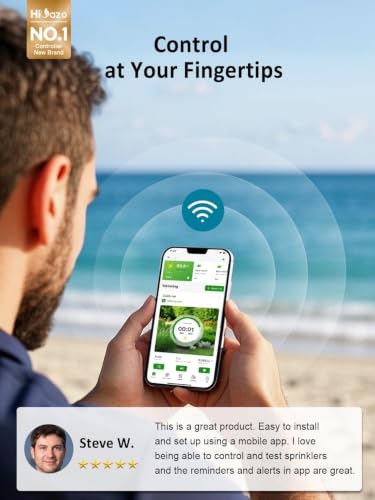 Smart Sprinklers Controller WiFi, Irrigation Controller Easy Use App Enabled, 4 Zone + 16 Plans, Save Water Auto Skip Rain, Freeze & Wind, 10 Minutes Install - color: Light Blue