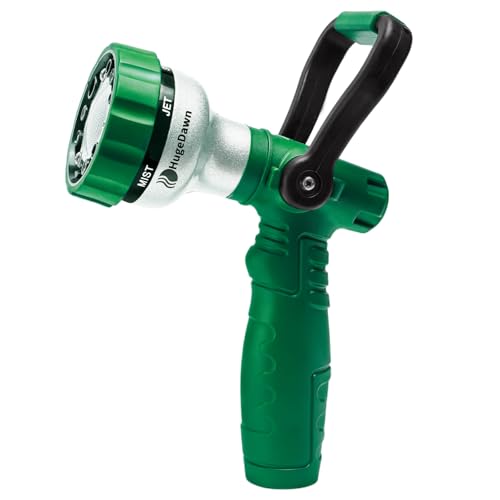 HugeDawn Garden Hose Nozzle, 6 Spray Patterns Heavy Duty Metal Water Nozzle with High Pressure for Watering, Cleaning, Washing (Green) - color: Green