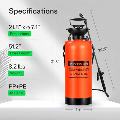 VIVOSUN 2-Gallon Pump Pressure Sprayer - color: Orange, size: 2.1 Gallons