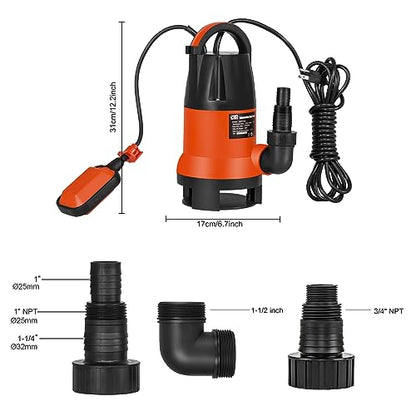 Prostormer 1HP 3700GPH Submersible Sump Pump with Automatic Float Switch - color: Orange