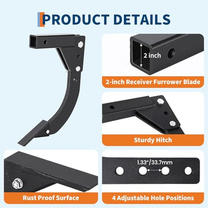 Heavy-Duty Hitch-Mounted Trencher Cutter/Subsoiler Attachment - Fits 2" Receiver ATV/UTV & Compact Tractors - Adjustable Depth - Replaceable Plow Teeth - Rust-Resistant