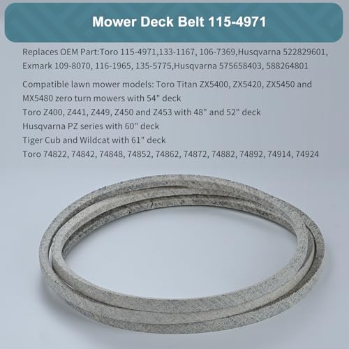 Holdly 115-4971 Deck Belt 5/8 x 176'', Mower Belt for Toro 115-4971 133-1167 Husqvarna 522829601 575658403 Exmark 109-8070 116-1965 Fits Toro Titan ZX5400 ZX5420 Z400 Z441 Tiger Cub Wildcat - size: 115-4971