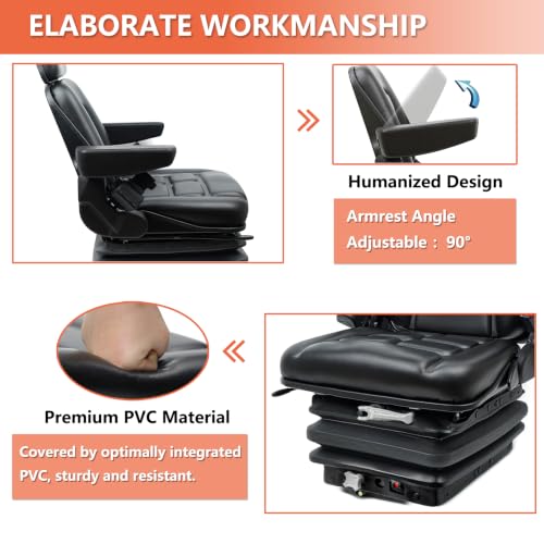 Universal Tractor Suspension Seat with Adjustable Angle Back,Armrest And Safety Belt,for Linde Forklift Tractor,Excavator Skid Loader Backhoe Dozer Telehandler