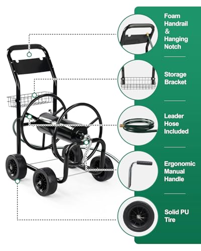 Outvita 300 Ft Garden Hose Reel Cart, Heavy Duty 4 Wheels Water Cart, Green - color: Black, size: 300FT