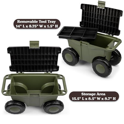 Pure Garden Rolling Garden Cart with Seat, Green - color: Green