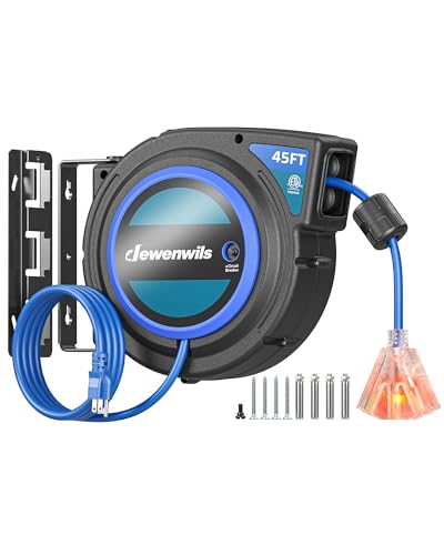 DEWENWILS 45FT Extension Cord Reel with Twist-lock Stopper, 12AWG - color: Blue, 45ft