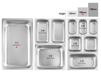 New Star Foodservice Full Size Stainless Steel Steam Table Pan, 20.8 x 12.8 x 4.0 Inches, 18/8 Stainless Steel, 24 Gauge, NSF Certified (Set of 6) - size: Full, style: 4" Deep