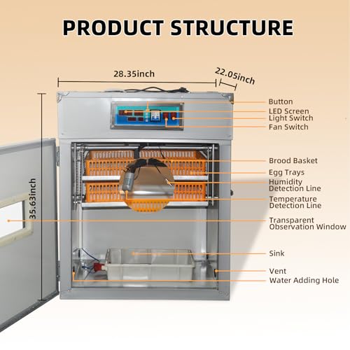 XKV 176 Egg Large Incubator with Automatic Egg Turning,with Viewing Window - size: 176 Egg-180L