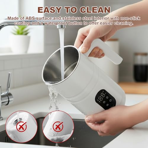 4 in 1 Electric Milk Frother Automatic Hot & Cold Foam Maker Auto Shut-Off Durable Stainless Steel Milk Frother Silent Working Easy to Clean for Hot Chocolate (White-With Digital Display) - color: White-A