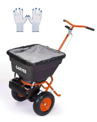 Garvee 100LBS Push Lawn Spreader, Broadcast Spreader with Hopper Grate - color: 100LB+Orange