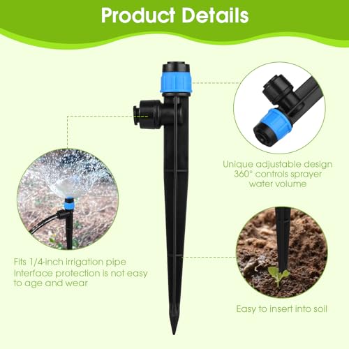 60Pcs Drip Irrigation Emitters – 360° Adjustable Flow for 1/4" Tubing - color: Blue