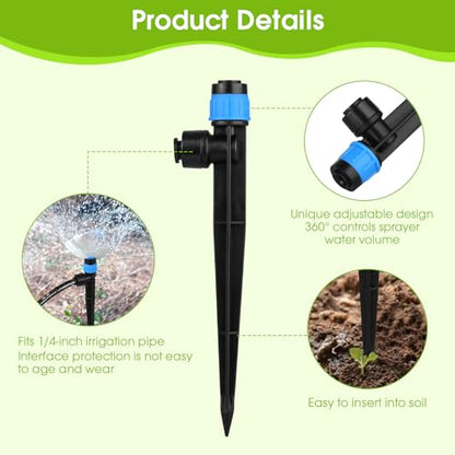 60Pcs Drip Irrigation Emitters – 360° Adjustable Flow for 1/4" Tubing - color: Blue