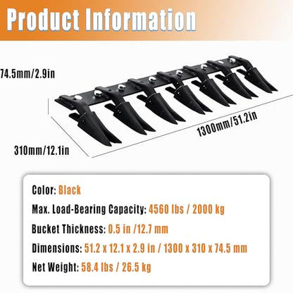 NBCYUNER Bucket Tooth Bar 53in Heavy Duty Tractor Bucket Teeth Bar for Sub-Compact Tractor Loader, 4560 lbs Load-Bearing Capacity, Fits Bucket Cutting Edges Sized 1/2" or Less with - size: 53in