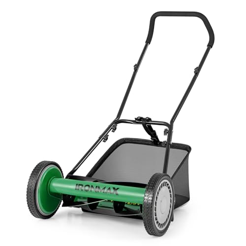 Goplus Manual Lawn Mower, 16 Inch 5-Blade Walk-Behind Cordless Grass Cutter with 7 Gallon Removable Grass Collect Bag, Adjustable Cutting Heights, Push Reel Lawn Mower for Yard, Garden - color: Green, size: 16 Inch