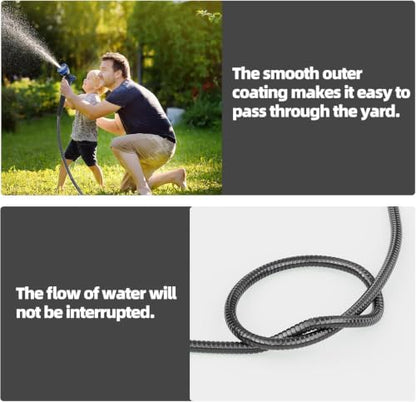 SPECILITE 50ft 304 Stainless Steel Metal Hose (Black) with Blue Nozzle - color: Black, size: 50 ft