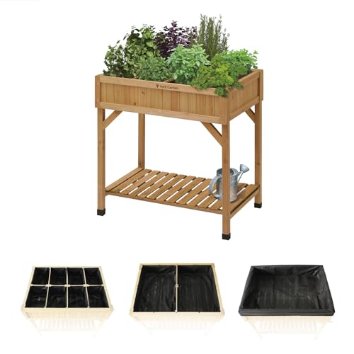 VegTrug Custom Herb Garden Planter Box, Natural Cedar Wood - Versatile Multi-Liner Raised Garden Bed with Storage Shelf for Patio, Balcony & Courtyard Gardening - color: Natural