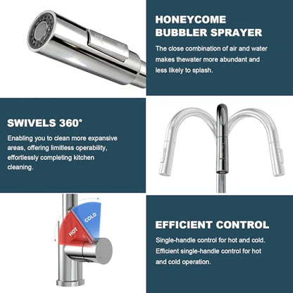 Tohlar Chrome Kitchen Faucets with Pull Down Sprayer and Deck Plate - color: Chrome, style: Standard