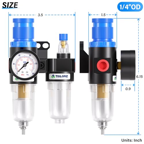 TAILONZ 1/4"NPT Pneumatic Pressure Regulator AFC2000 with Gauge & Lube Cup - style: Regulation + Filtration + Lubrication