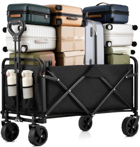 Collapsible Wagon Cart Foldable 37" L 480lbs Capacity, Heavy Duty Beach Wagon, Shopping Carts with Wheels for Grocery, Camping, Shopping, Fishing, Garden Cart - size: 200L