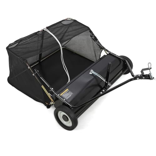 Patikuin 44-Inch Tow Behind Lawn Sweeper with 12 Cu.ft Capacity - Adjustable Height Leaf & Grass Catcher for Tractor, ATV, UTV - Easy Dump Rope, Heavy Duty Yard Cleaning Equipment for Large Properties - size: 44inch