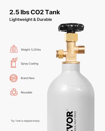 VEVOR CO2 탱크, 1.1kg(2.5파운드) 새로운 알루미늄 합금 실린더, 라이트 그레이 스프레이 코팅이 된 CO2 에어 탱크, CGA320 밸브 및 조절 가능한 압력, 생맥주 디스펜싱 및 소다 메이커용 DOT 승인 실린더 - size: 2.5 lbs