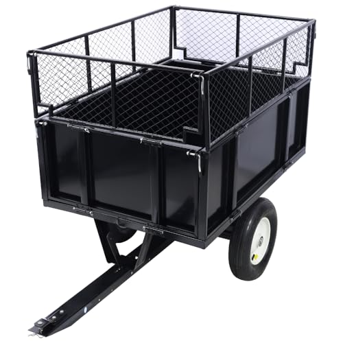 2-in-1 Dumping System ATV Trailer Steel Dump Cart, Heavy Duty Tow Behind Carts, Utility Lawn Garden Trailer with Removable Sides for Tractors, ATV, UTV, Lawn Mowers, 750lbs 22 Cubic Feet, Black