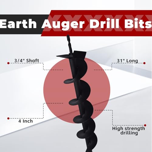 findmall Earth Auger Drill Bits 4" 6" 8" 10" 12" for Gaseous Fluid Powered Post Fence Hole Digger - size: 4inch