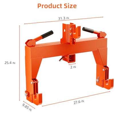 3 Point Cat 1 & 2 Quick Hitch, 3000 lbs 2" Receiver Adjustable for Kubota - color: Orange