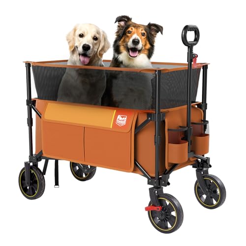 Timber Ridge 350L Extra Large Collapsible Folding Wagon Carts with Brake - color: Orange, size: 350L