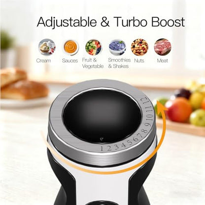MEGAWISE Immersion Hand Blender, 800W DC Motor, Variable Speed Control - color: Black