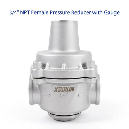 Water Pressure Regulator valve with Gauge, 3/4" NPT Adjustable RV Water Pressure Regulator, 304 Stainless Steel Water Pressure Reducing Valve for Garden, Home, Industrial Use - size: 0.75 Inch