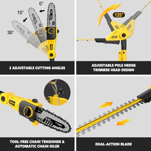 Alloyman 2-in-1 Telescopic Cordless Pole Hedge Trimmer 16'' &Pole Saw 8.6'' - color: YELLOW