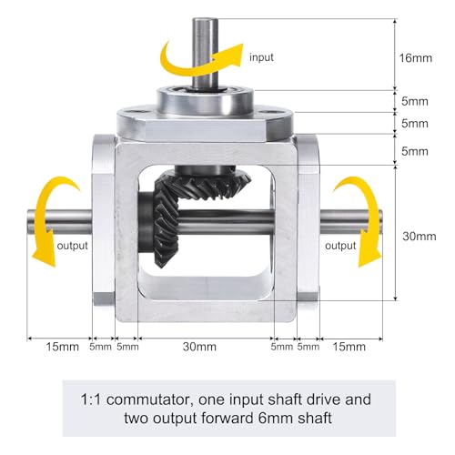 uxcell Gear Box 90 Degree Right Angle Bevel Gearbox 1:1 Forward Double Output Shaft 1 Module 20 Teeth Bevel Gear Aluminum Frame Simple Mechanical DIY Module with 6mm Shaft
