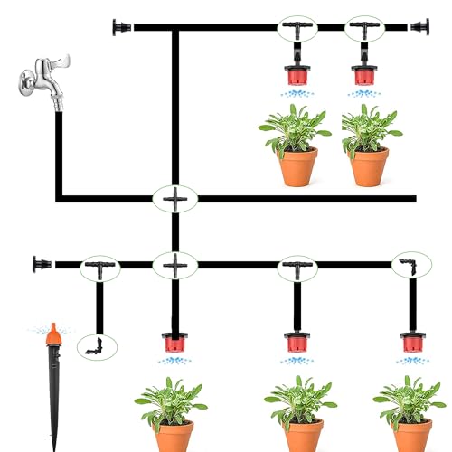 Dianrui 220 PCS Drip Irrigation Kit, Drip Irrigation Parts 1/4'' Tubing Fittings Kit for Garden Lawn Flower Sprinkler Systems-End Plug/ 4-Way Connector/Single barbs/Straight Barbs/Oblique Barbed Tees - style: TypeC