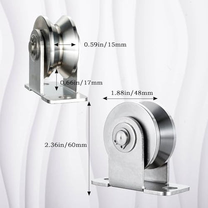 Cable Pulley 48MM Wheel Wall Mount, Bearings Inside, Stainless Steel V Type Rope Pulley for Pulley System, Sliding Gate 1Pcs - style: V Type