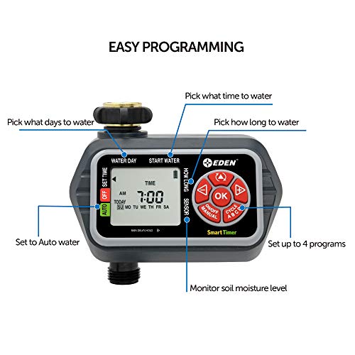 Eden 93411 1-Zone Digital Water Timer with LCD Display - Programmable Sprinkler System Manual Watering Rain Delay and Moisture Sensor Compatibility - size: 1 Zone