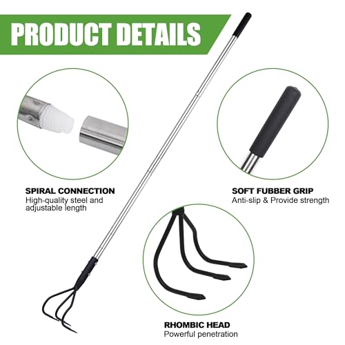 YEELOR 3-Tine Long Handle Tiller Garden Cultivator