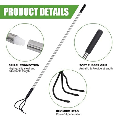 YEELOR 3-Tine Long Handle Tiller Garden Cultivator