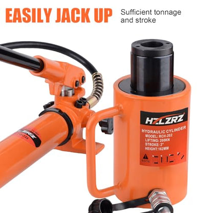 HZLZRZ 20T Hydraulic Cylinder Jack Hollow Single Acting Hydraulic Ram Cylinder, Hydraulic Lifting Cylinders 2"(50mm) and Porta Power Kit(RCH-202) - style: RCH-202