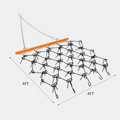 GarveeHome 4ft x 4ft Heavy Duty Drag Harrow, 3/8" Tines with Fixed Cylinder & Chain Link Mat for ATV/UTV, Lawn Tractor - Arena Leveling & Pasture Maintenance,Black Harrow & Orange Shank - size: 4x4 FT