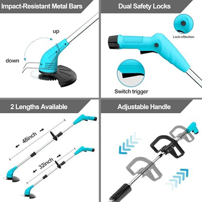 Cordless Weed Wacker, 12V Electric Grass Trimmer Edger,Blue - color: Blue