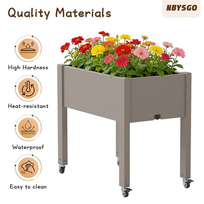 Raised Garden Bed with Wheels, Resin Elevated Planter Box, Gray - color: Gray, size: 26.3" H