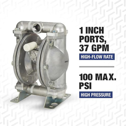 Roughneck Air-Operated Diaphragm Pump, 1in. Ports, 37 GPM, Aluminum