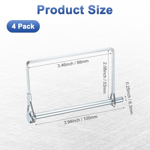 M METERXITY 4-Pack Trailer Coupler Pin, 1/4" Diameter 3.94" Long Carbon Steel Galvanized Square Lock Wire Hitch Pins for Farm Trailers/Lawn Mowers/Garden, Coupler PTO Shaft - size: 1/4"D x 3.94"L
