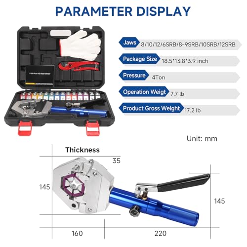 Hydraulic AC Hose Crimper Kit with 7 Snap-On Dies - color: Blue