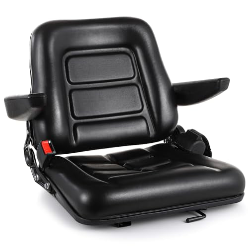 Universal Forklift Seat, Fold Down Tractor Seat with Adjustable Angle Back Armrest, Slot Forklift Seat for Tractor Excavator Skid Loader Backhoe Dozer Telehandler