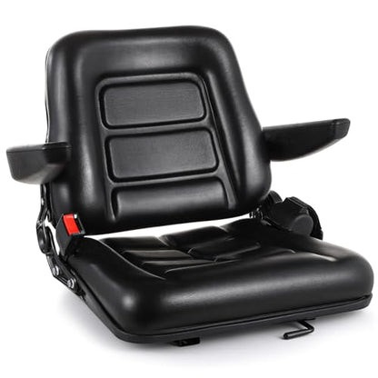 Universal Forklift Seat, Fold Down Tractor Seat with Adjustable Angle Back Armrest, Slot Forklift Seat for Tractor Excavator Skid Loader Backhoe Dozer Telehandler