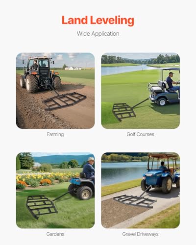 VEVOR Drag Harrow, 84" Width Tow Behind Drag Harrow, Q235 Steel Driveway Grader with Adjustable Bars & Pin Hitch, Support up to 50 lbs, Tractor Driveway Harrow for ATVs, UTVs, Garden Lawn Tractors - size: 84 in